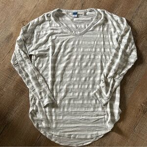Old Navy Gray and White Striped V-Neck Top